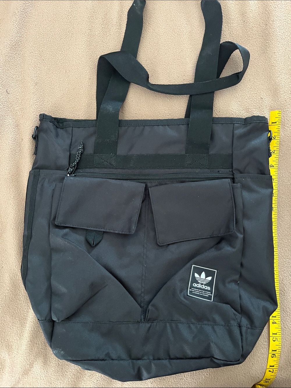 adidas Black Messenger Tote with Front Flap Pockets